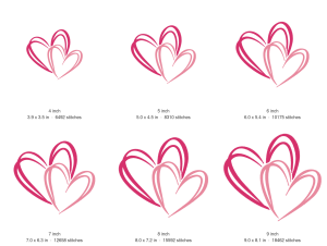 Two Hearts Machine Embroidery Design — size guide