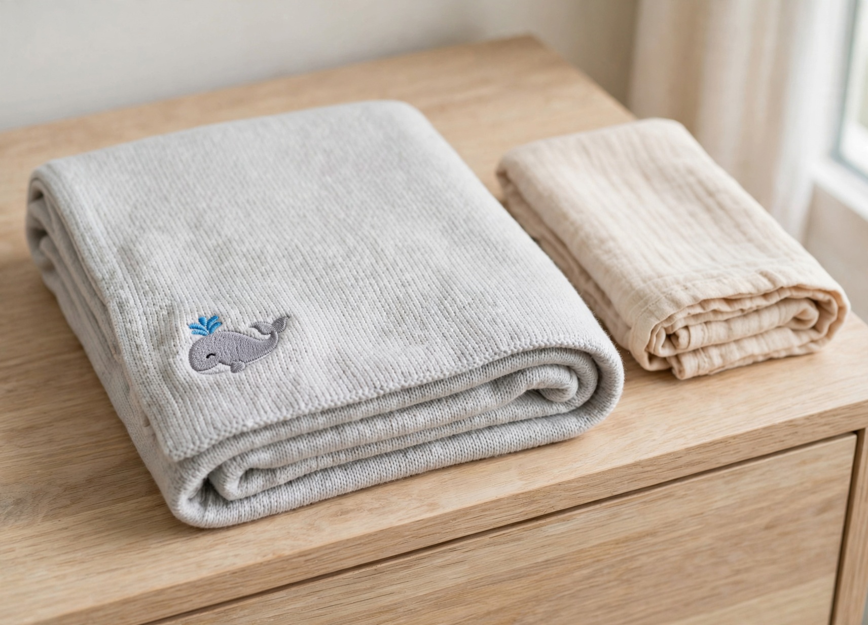Whale Machine Embroidery Design embroidered on a blanket