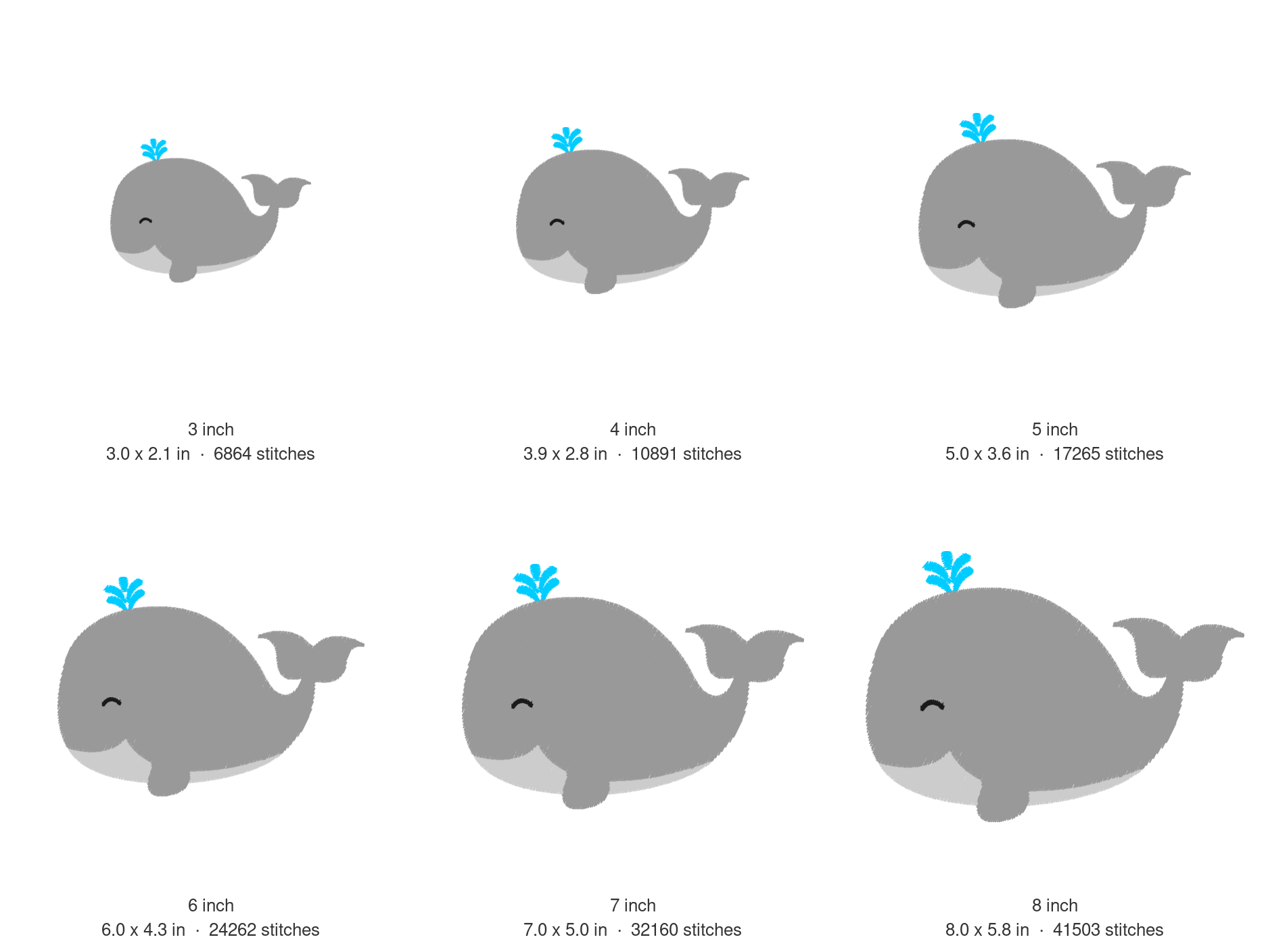 Whale Machine Embroidery Design — size guide