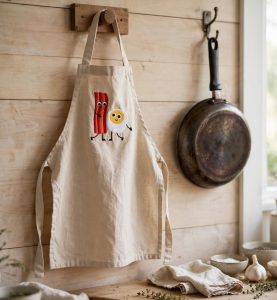 Bacon and Egg Machine Embroidery Design embroidered on a apron