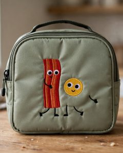 Bacon and Egg Machine Embroidery Design embroidered on a bag