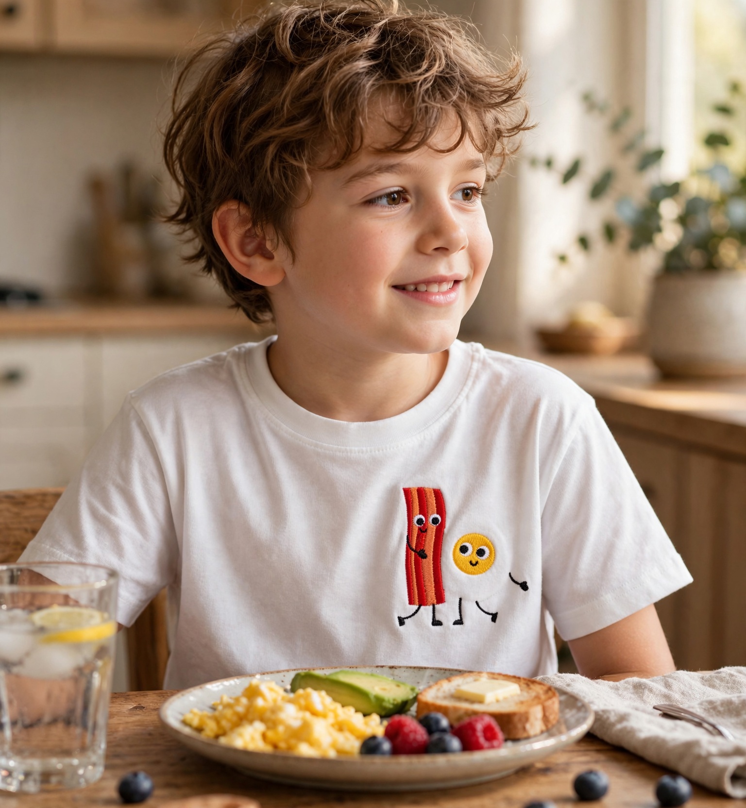 Bacon and Egg Machine Embroidery Design embroidered on a t-shirt