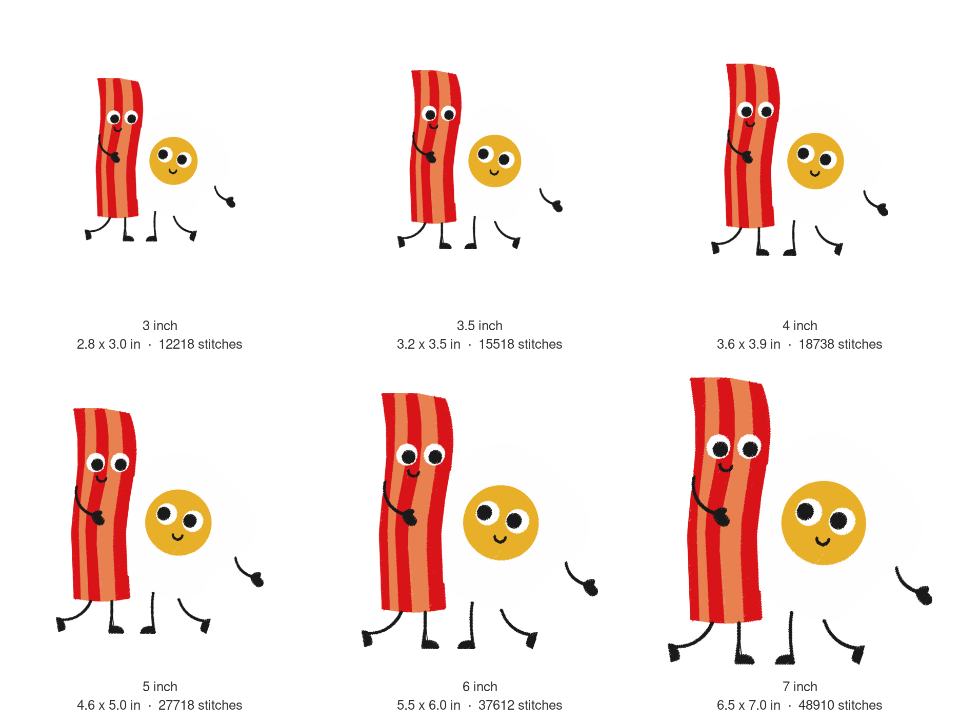 Bacon and Egg Machine Embroidery Design — size guide