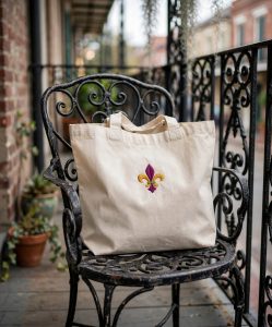 Fleur de Lis Machine Embroidery Design embroidered on a tote bag