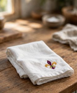 Fleur de Lis Machine Embroidery Design embroidered on a towel