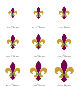 Fleur de Lis Machine Embroidery Design — size guide