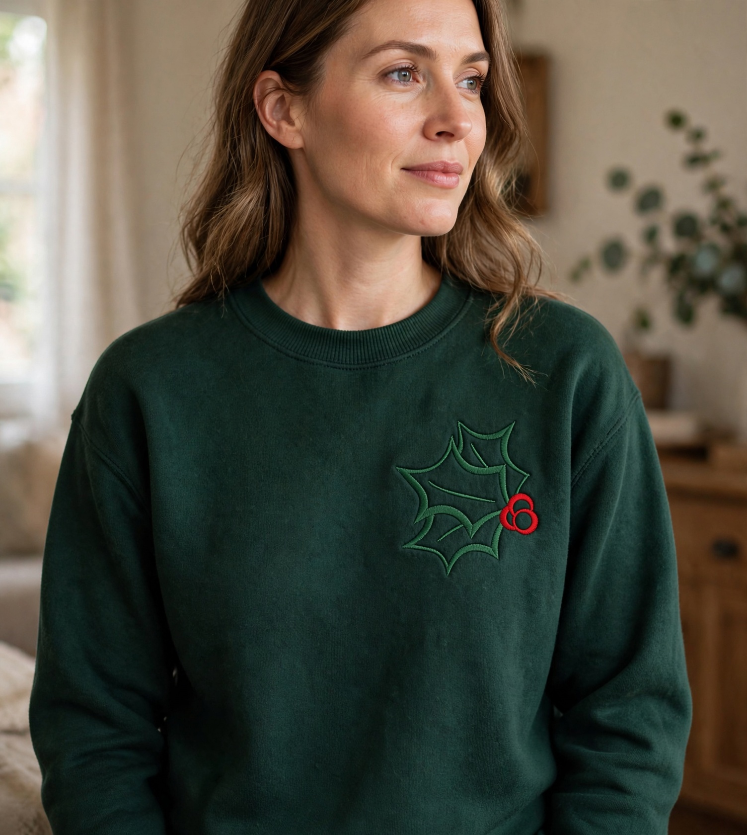 Holly Leaf Machine Embroidery Design embroidered on a hoodie