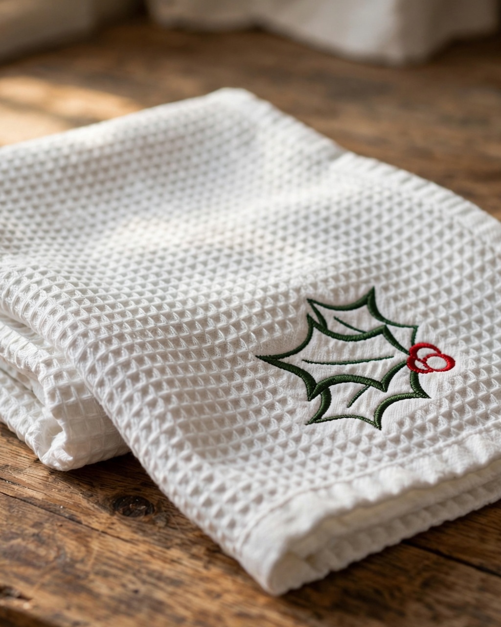Holly Leaf Machine Embroidery Design embroidered on a towel