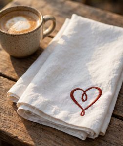 Loopy Heart Machine Embroidery Design embroidered on a napkin