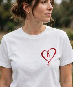 Loopy Heart Machine Embroidery Design embroidered on a t-shirt