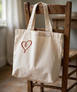 Loopy Heart Machine Embroidery Design embroidered on a tote bag