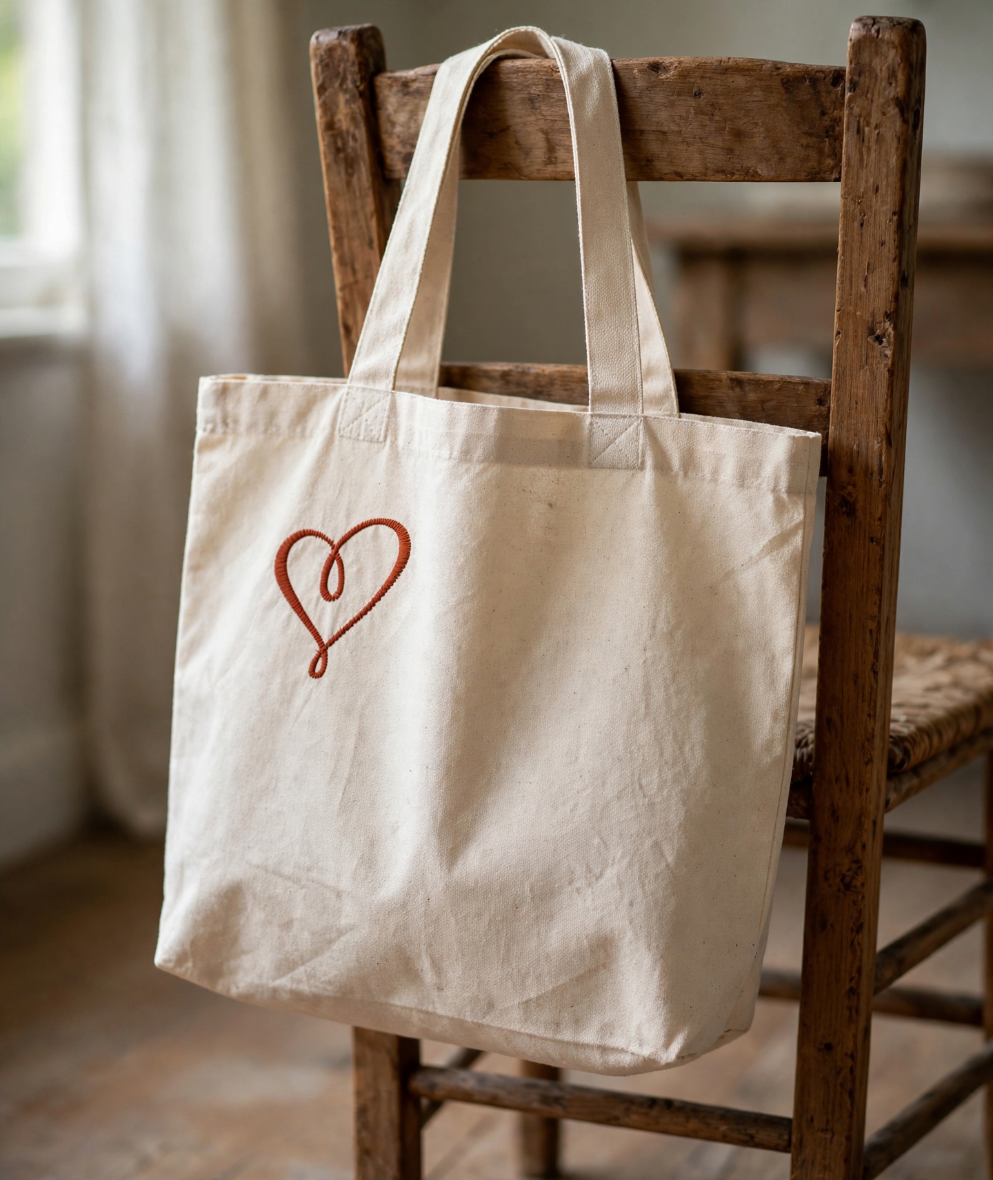 Loopy Heart Machine Embroidery Design embroidered on a tote bag