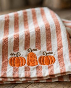 Pumpkin Trio Machine Embroidery Design embroidered on a towel