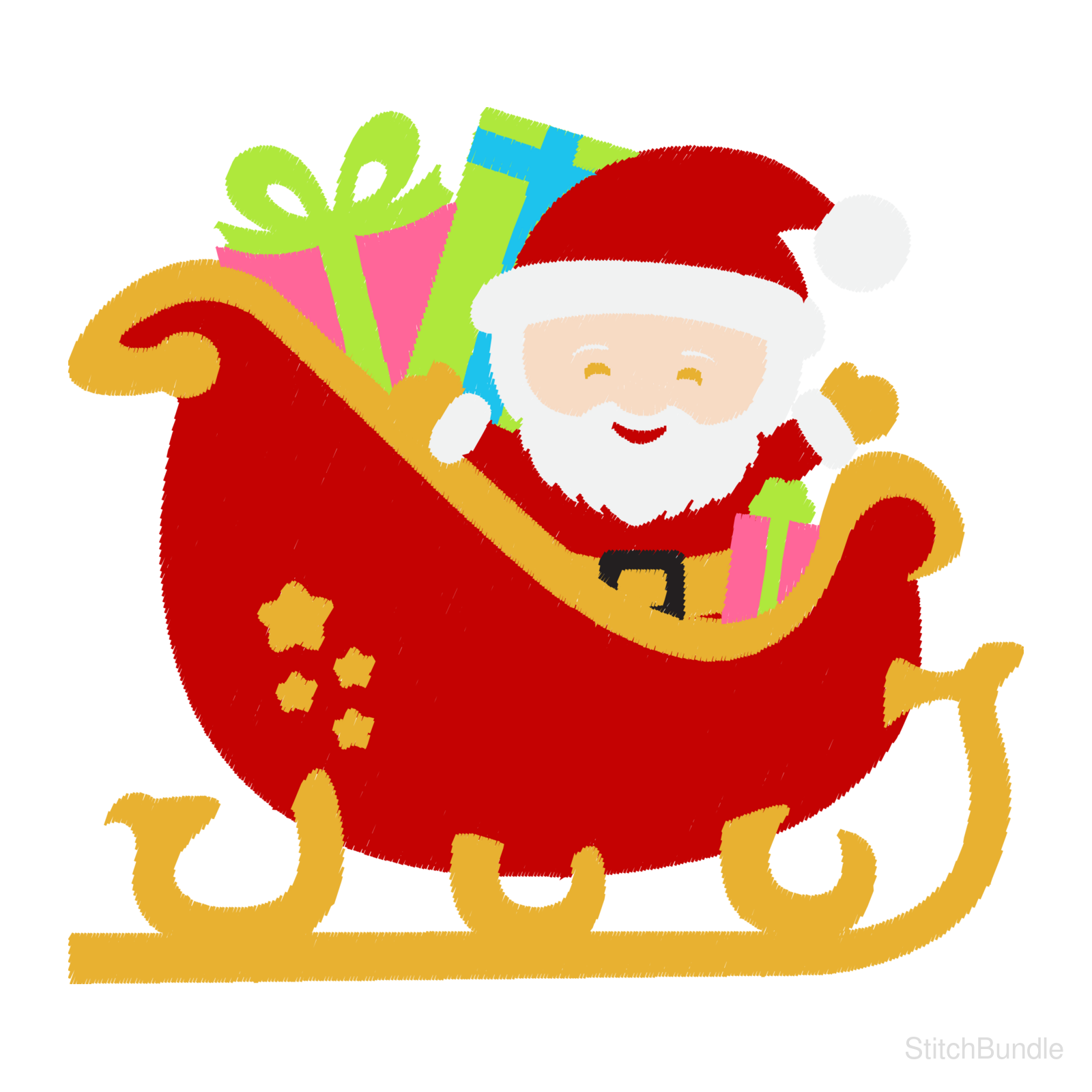 Santa in a Sleigh Machine Embroidery Design — design preview
