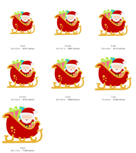 Santa in a Sleigh Machine Embroidery Design — size guide
