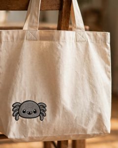 Spider Boy Machine Embroidery Design embroidered on a tote bag