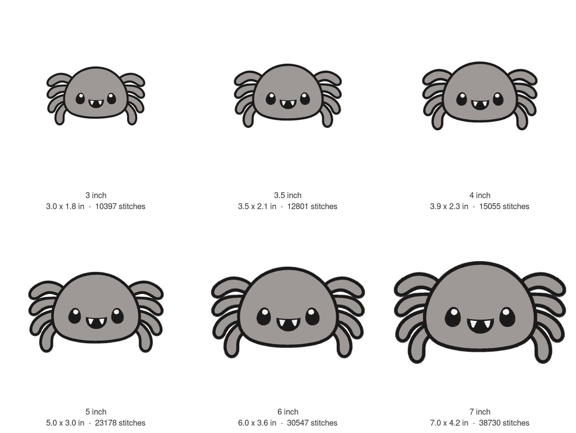 Spider Boy Machine Embroidery Design — size guide