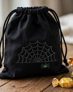 Spider on a Web Machine Embroidery Design embroidered on a bag