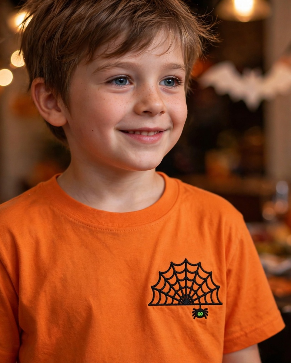 Spider on a Web Machine Embroidery Design embroidered on a t-shirt