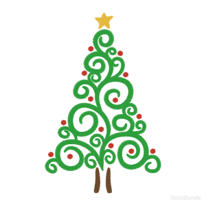 Swirly Christmas Tree Machine Embroidery Design — design preview