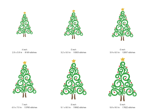 Swirly Christmas Tree Machine Embroidery Design — size guide