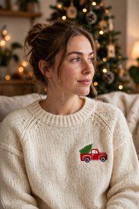 Vintage Truck with Christmas Tree Machine Embroidery Design shown in use