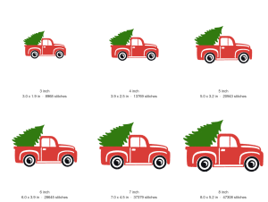 Vintage Truck with Christmas Tree Machine Embroidery Design — size guide