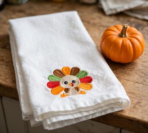 Turkey Machine Embroidery Design embroidered on a towel