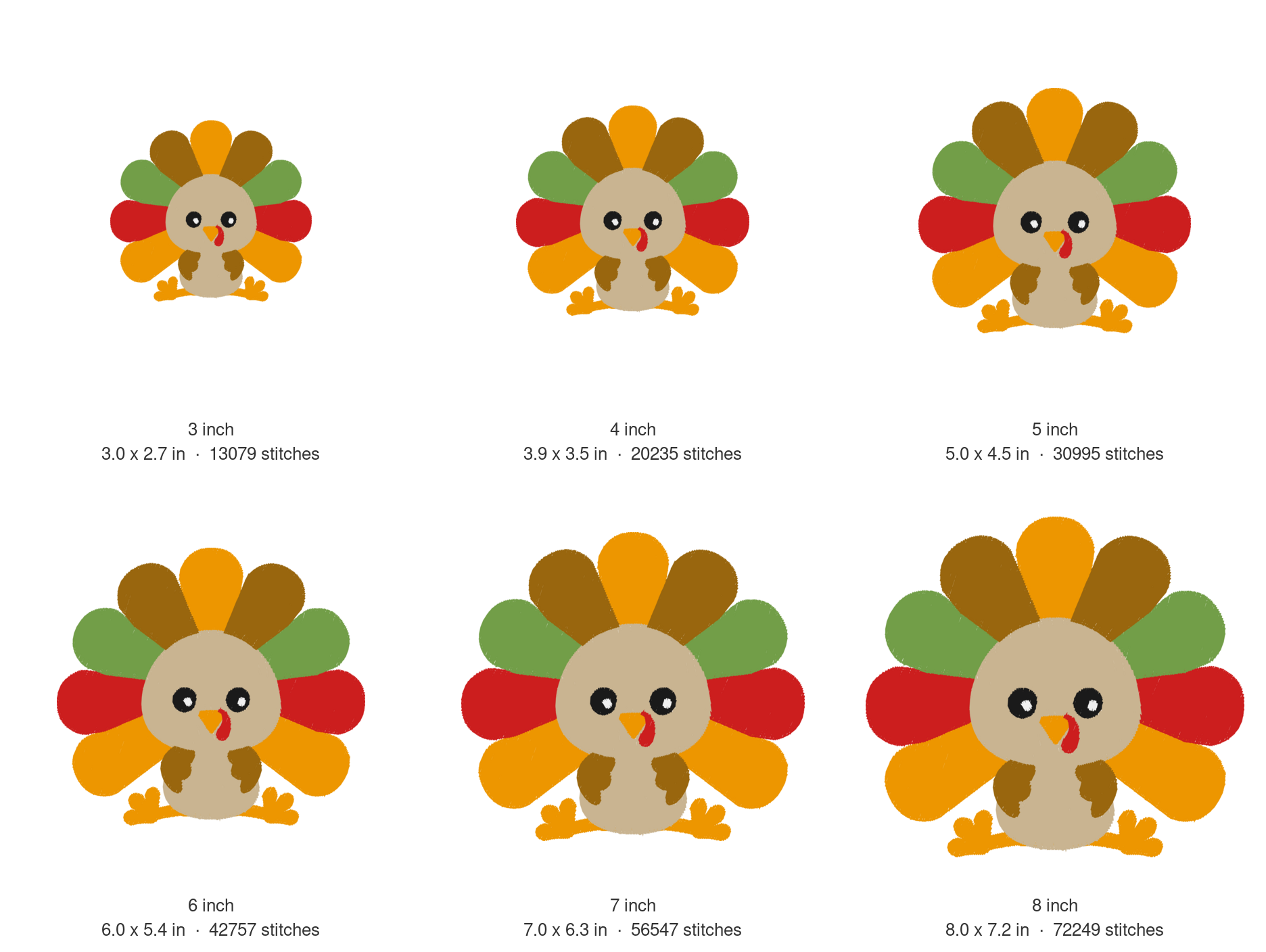 Turkey Machine Embroidery Design — size guide