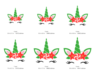 Christmas Unicorn Face Machine Embroidery Design — size guide