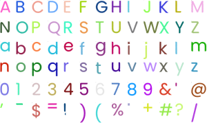 Confetti Sans full alphabet at 1 inch