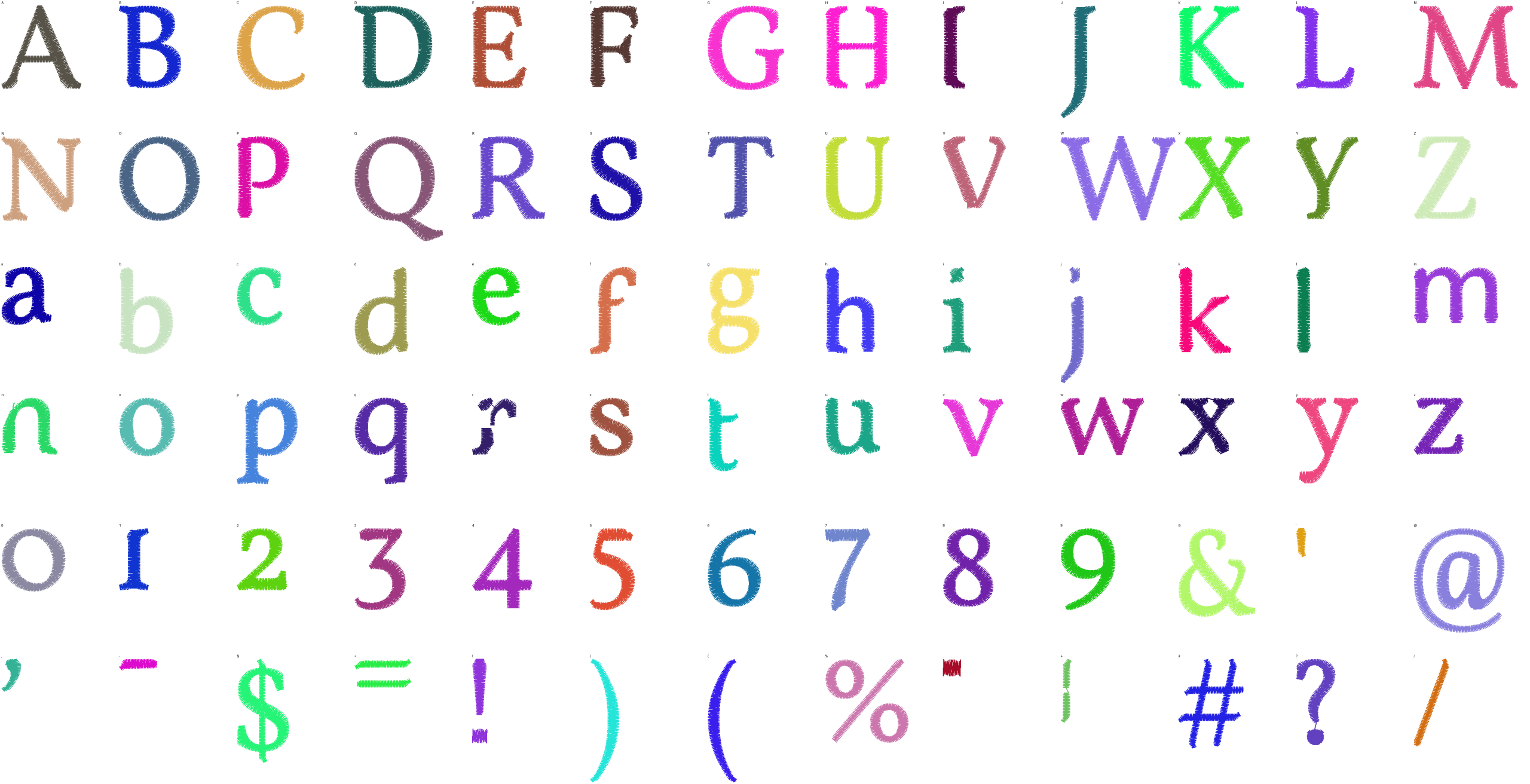 Harvest Serif full alphabet at 1 inch