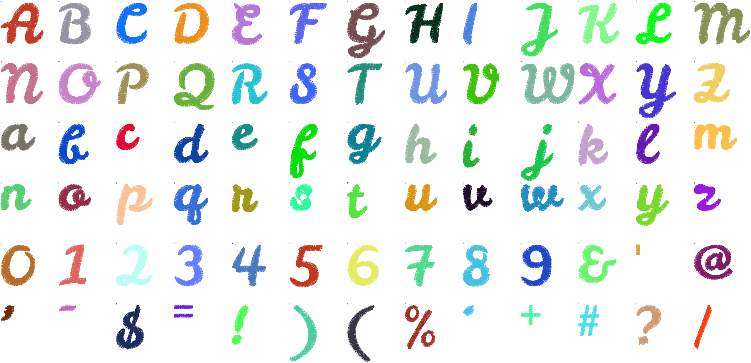 Ice Cream Script full alphabet at 1 inch
