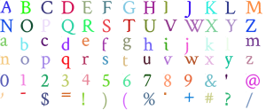 Manuscript Serif full alphabet at 1 inch