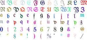 Minster Blackletter full alphabet at 1 inch