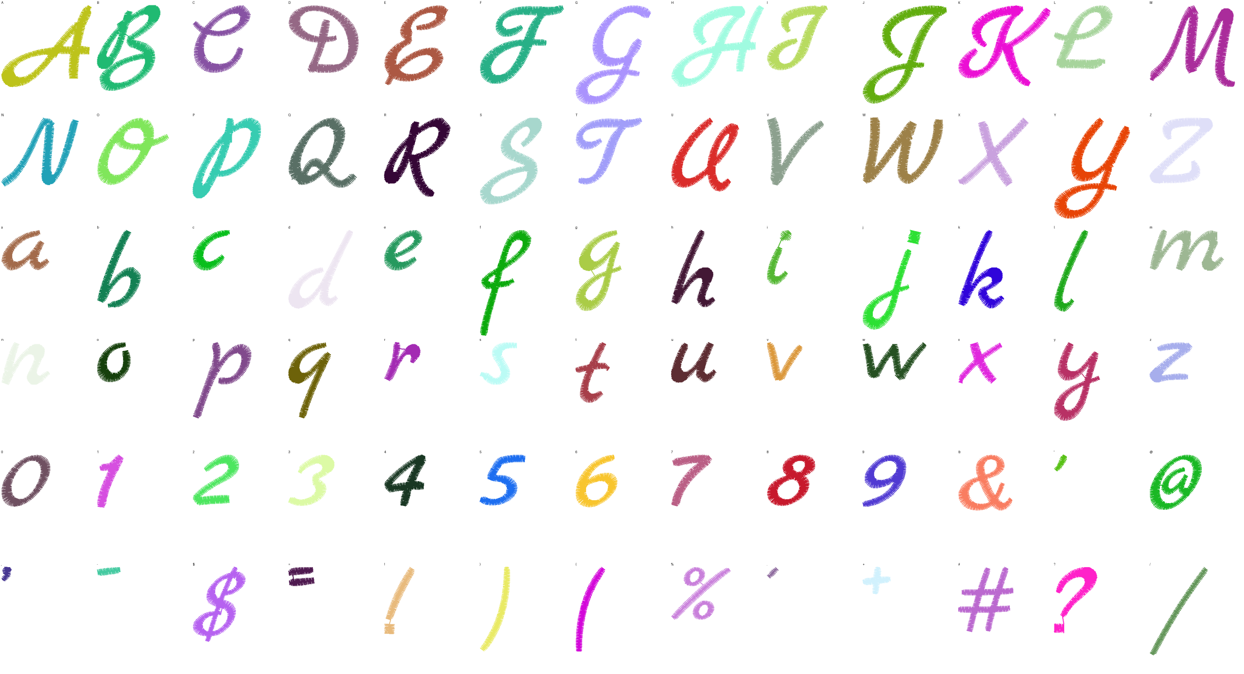 Penmark Script full alphabet at 1 inch