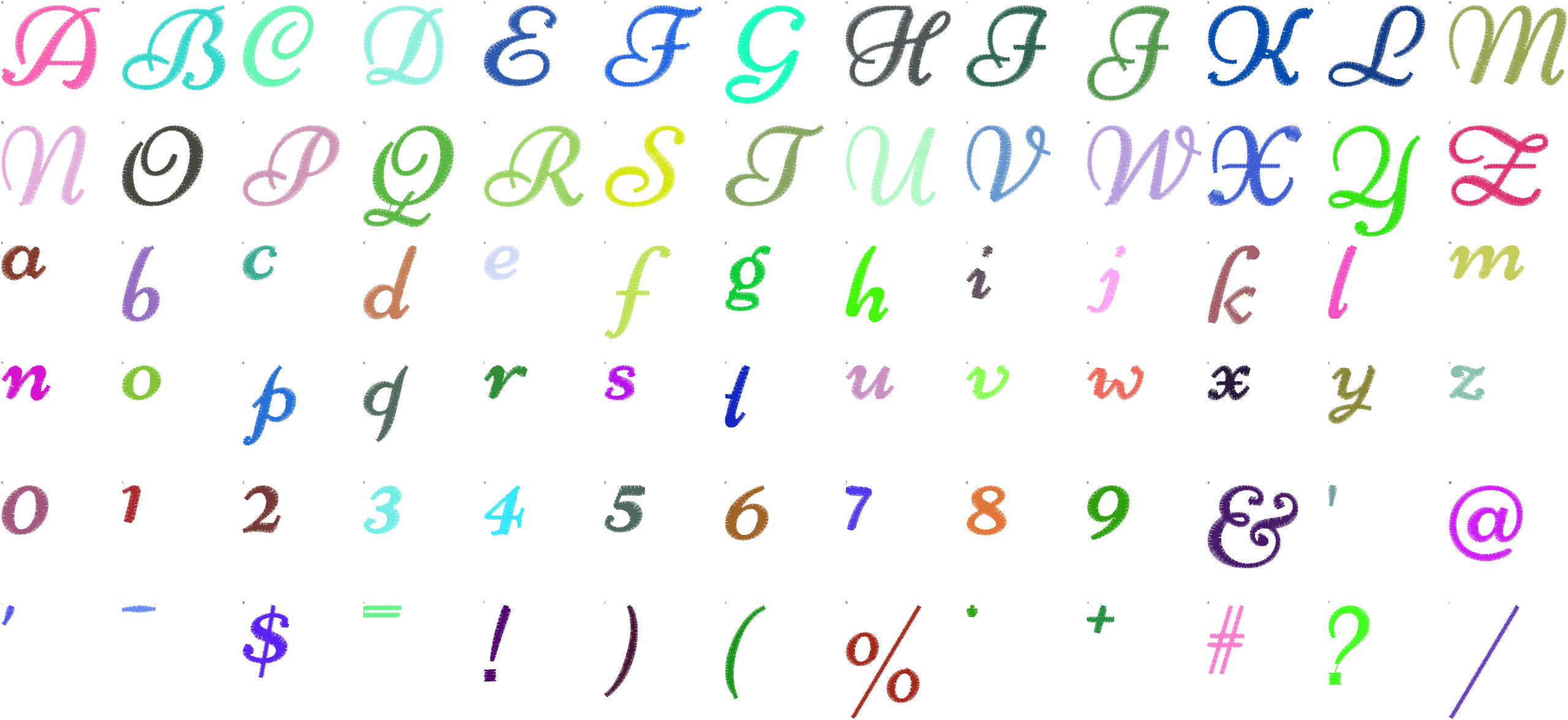 Petal Script full alphabet at 1 inch