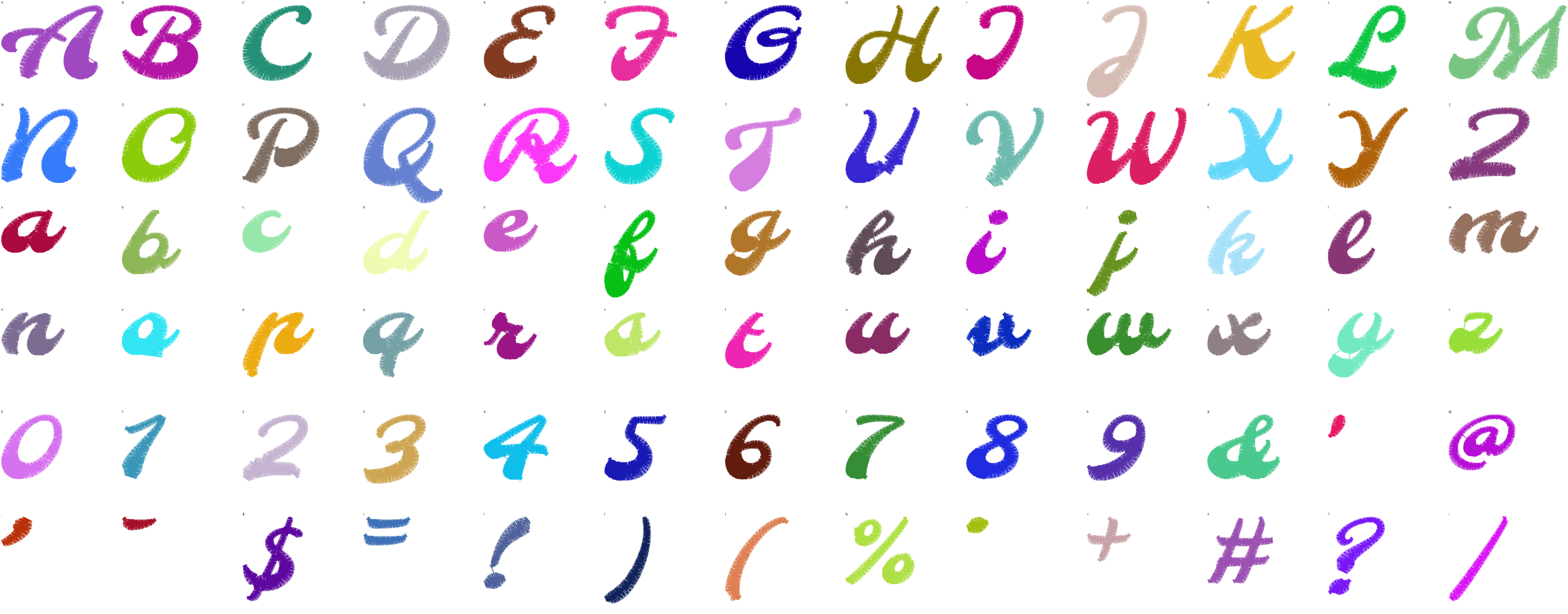 Pillow Italic full alphabet at 1 inch