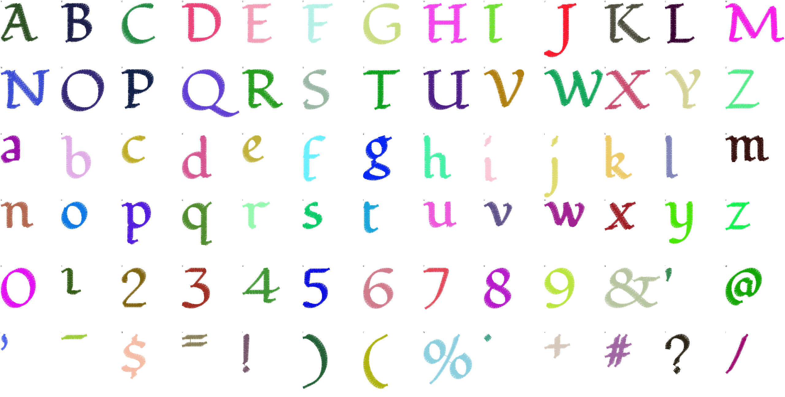 Scribe Italic full alphabet at 1 inch