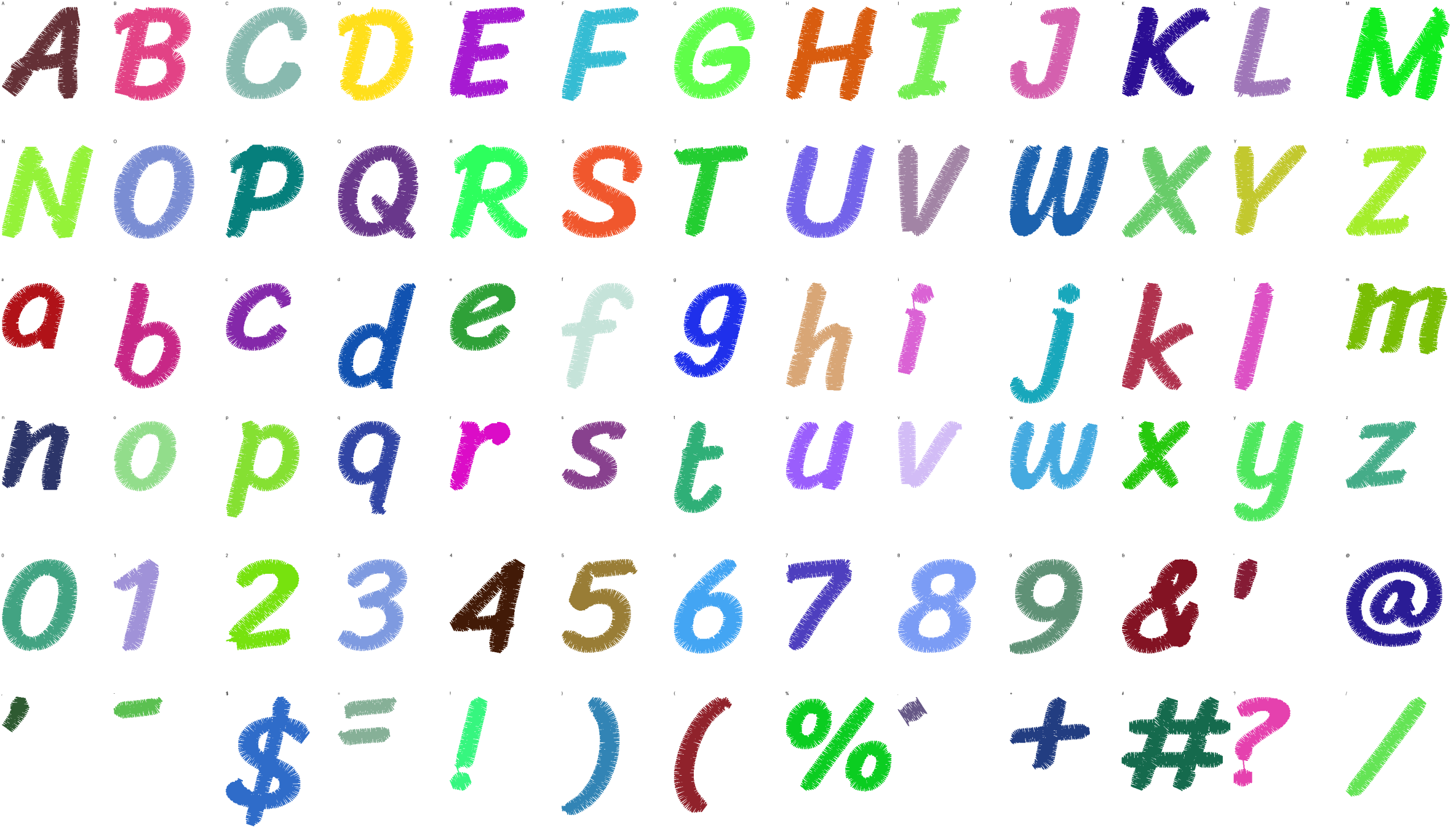 Sunny Brush full alphabet at 1 inch