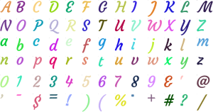 Tea Party Script full alphabet at 1 inch