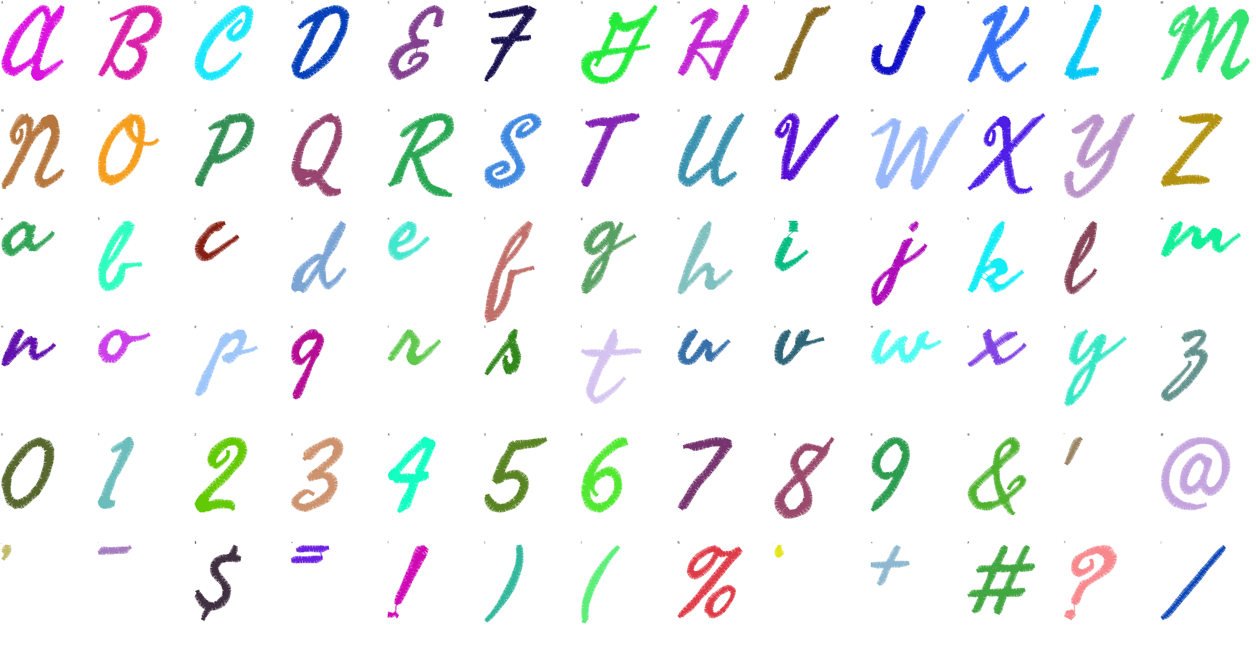 Tidepool Script full alphabet at 1 inch