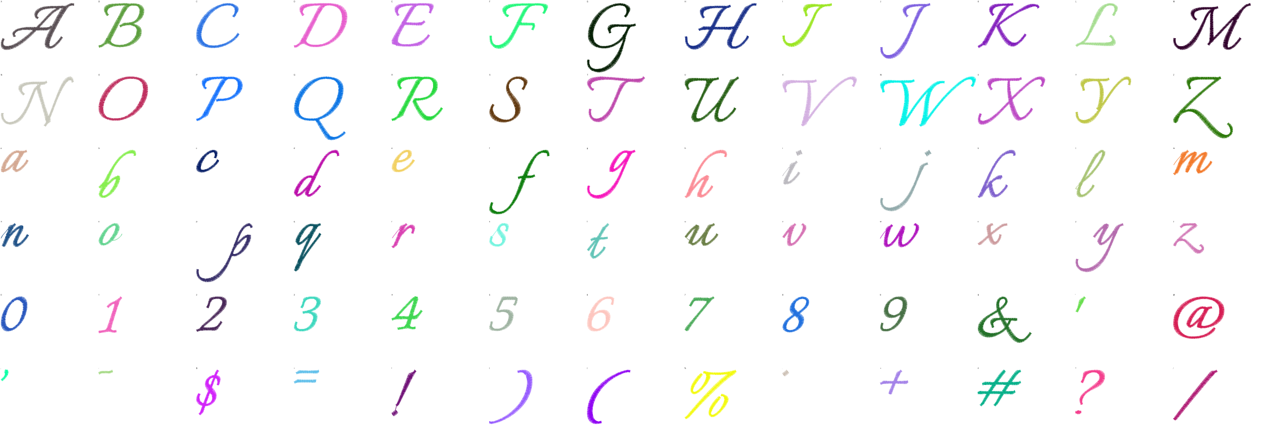 Tuscan Script full alphabet at 1 inch